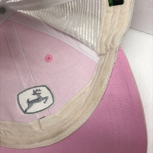John Deere Pink White Mesh Snapback Hat - Picture 7 of 8